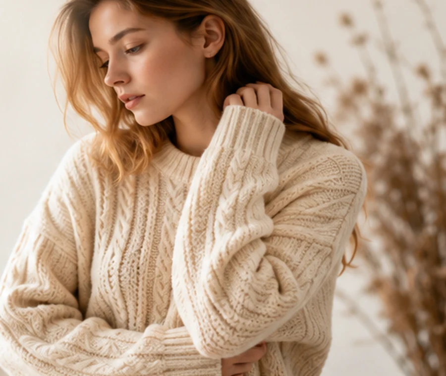 Women cable knit sweater made by a Jiaxing knitwear manufacturer
